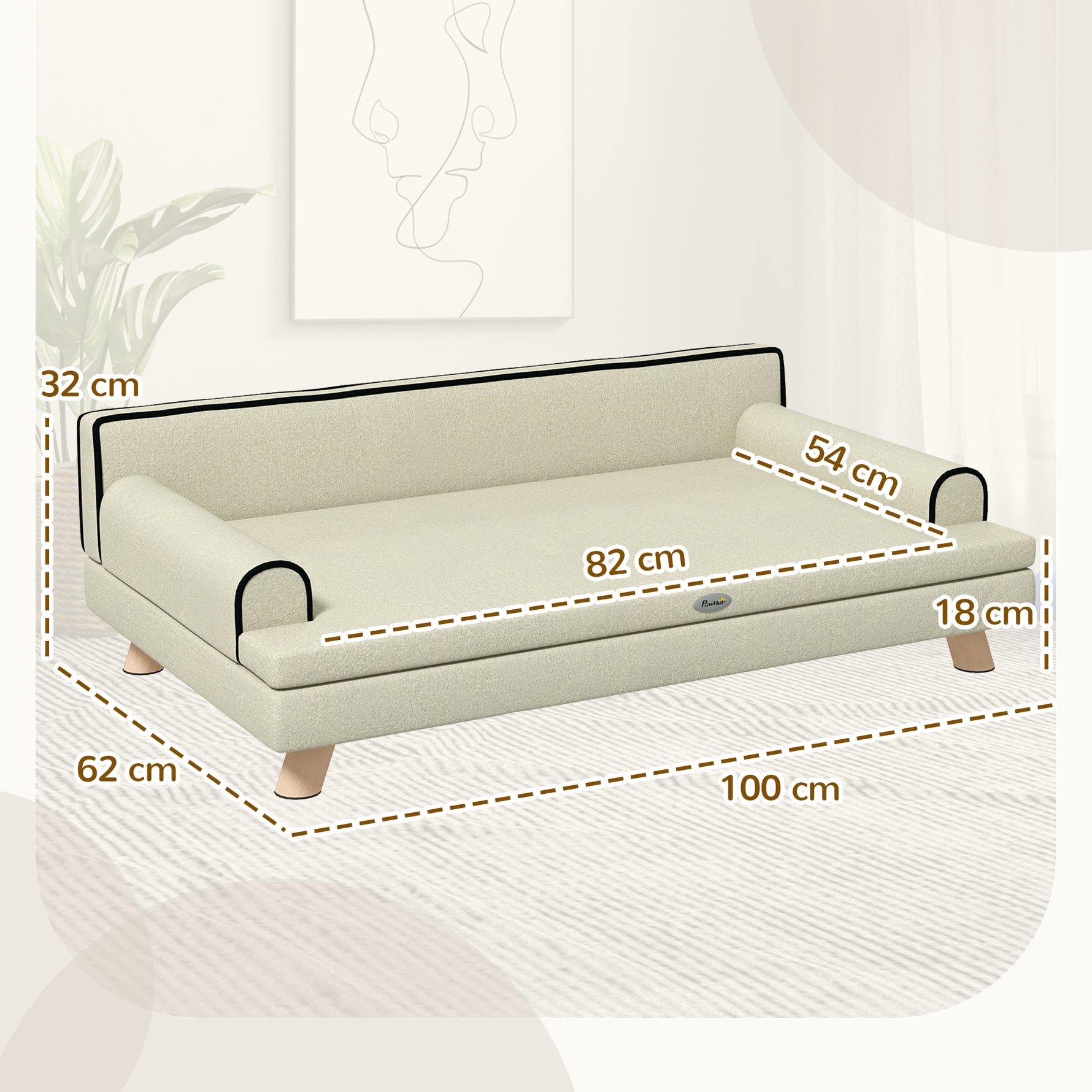 Canapé pour chien chat design scandinave coussin moelleux amovible pieds bois massif 100 x 62 x 32 cm beige