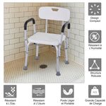 Chaise de Douche siège de Douche Ergonomique Hauteur réglable Pieds antidérapants Dossier accoudoirs Amovibles Charge Max. 136 Kg alu HDPE Blanc