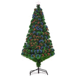 Sapin de Noël Artificiel Lumineux 150H cm Fibre Optique Multicolore + Support Pied 180 Branches étoile Sommet Brillante Vert