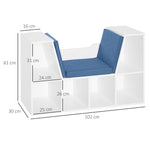 Bibliothèque banc 2 en 1 avec coussins de siège, étagère cube 6 compartiments ouverts et 2 niveaux, meuble de rangement pour salon, chambre à coucher, bureau, 102 x 30 x 61 cm, bleu