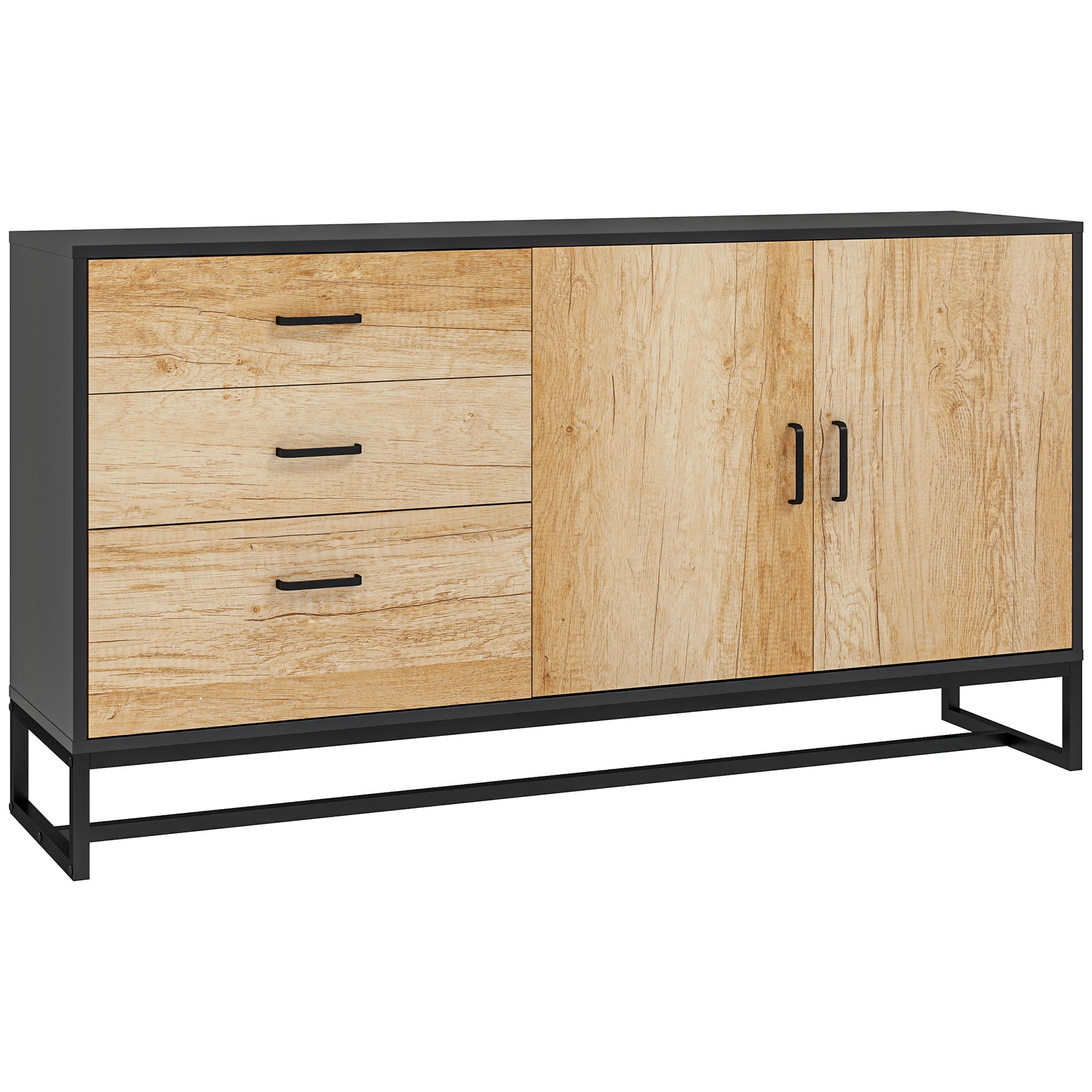 Buffet salon meuble de rangement avec 3 tiroirs et étagère réglable, pieds en acier, poignées en alliage d'aluminium
