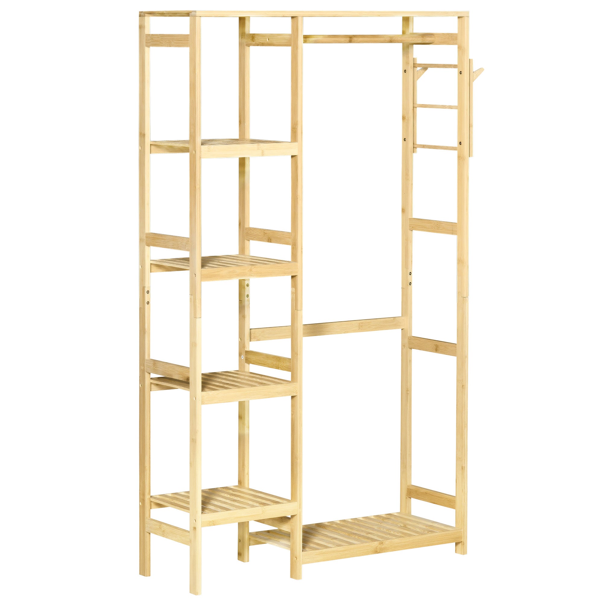 Appendiabiti in bambù, guardaroba con ripiani, asta appendiabiti e 2 ganci - dim. 90L x 30P x 155A cm