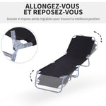 Bain de Soleil transat Pliable Dossier réglable Multipositions métal et Polyester Noir