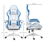 Gaming chair ergonomic gaming recliner with 135° reclining backrest and lumbar support, 65 x 65 x 121-129 cm white