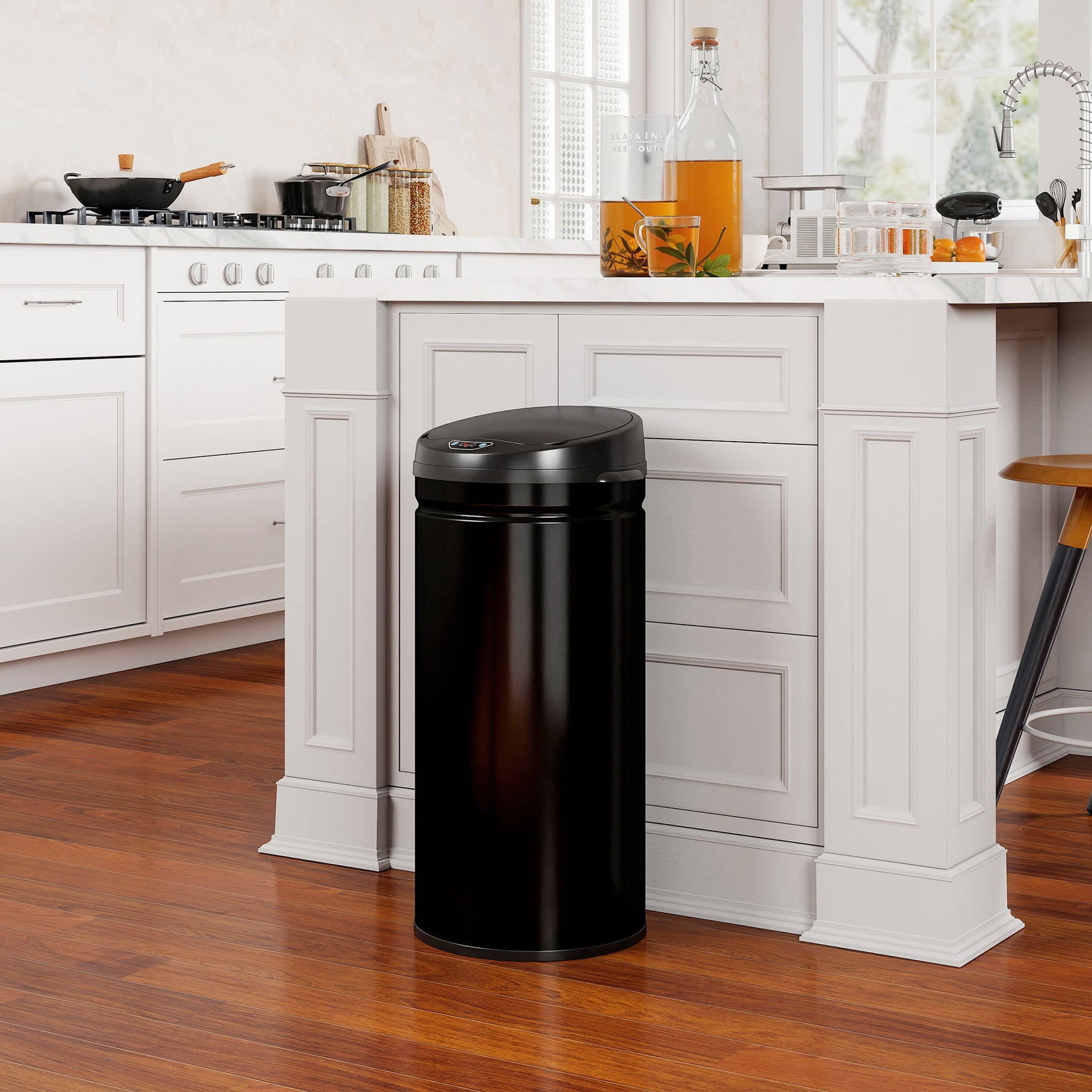 Poubelle cuisine automatique 42L acier inoxydable, poubelle à couvercle à fermeture en douceur, 30,5x30,5x68cm, noir