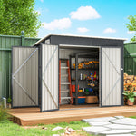 Abri de jardin en métal cabane jardin extérieure triple porte verrouillable toit incliné aérations 234x132x185cm gris