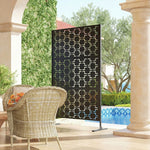 Panneau brise vue décoratif paravent extérieur à motif géométrique ajouré en métal - 122 x 45 x 198 cm, noir