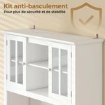 Hoog buffet voor de keuken met ledverlichting, servieskast, 4 deuren waarvan 2 met glas, lades, flessenrek, wit