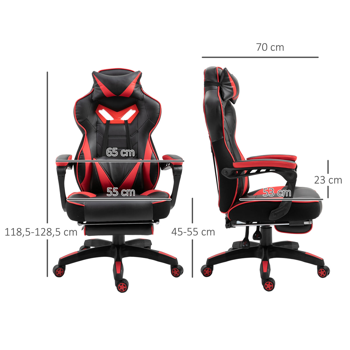 Chaise gaming Ergonomique, Fauteuil de Bureau confortable avec Repose-Pied, Appuie-Tête et coussin lombaire, Hauteur Réglable, noir et rouge