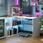 Bureau d'angle bureau en L avec étagères de rangement, plateau à clavier coulissant, 120x100x76cm, blanc