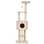 Krabpaal met krabplank, klimboom voor katten, kattenhuis en platforms, pluche met hoge dichtheid, 148 cm, beige