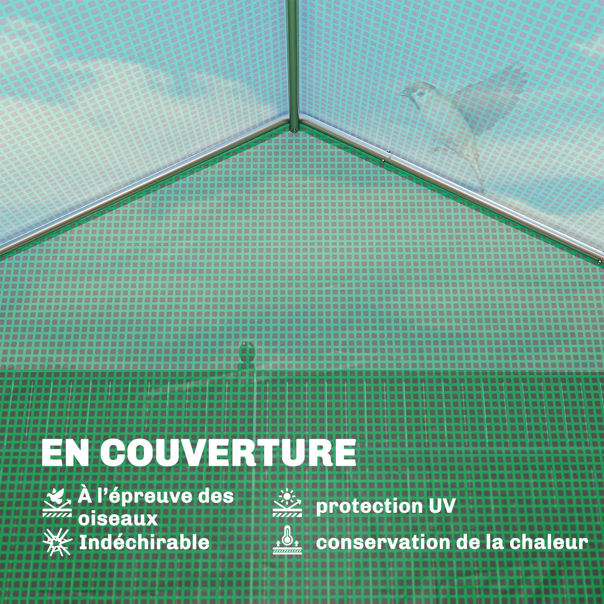 Serre tunnel de jardin 6m², serre de jardin avec étagères, porte et 6 fenêtres, cadre en acier galvanisé, vert