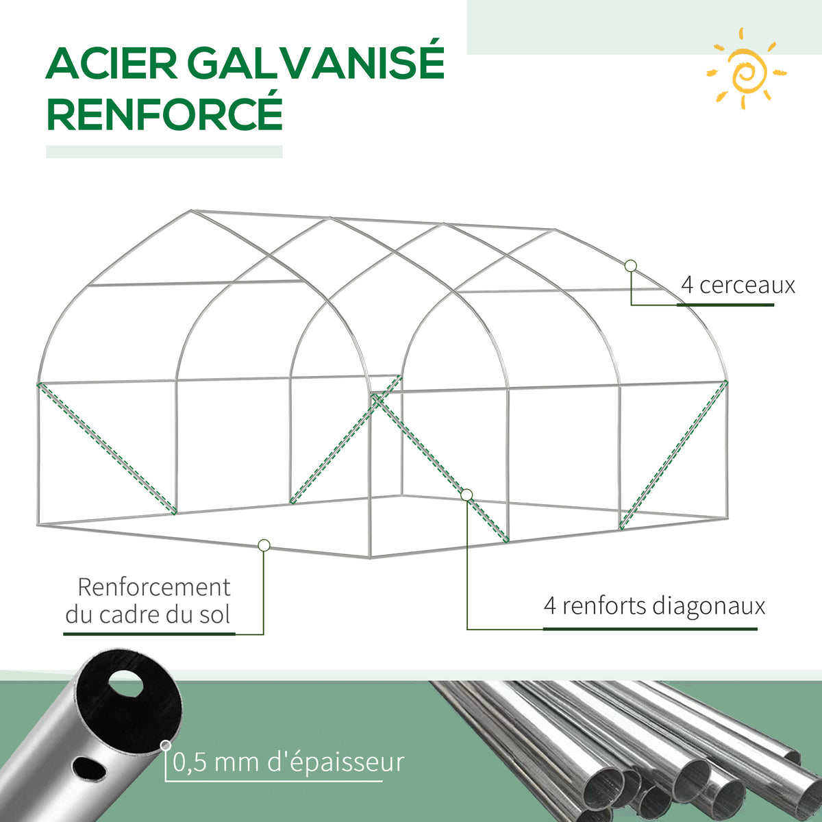 Serre de jardin tunnel 10,4 m² serre de jardin anti-UV porte zippée enroulable fenêtres maille 350 x 300 x 200 cm vert