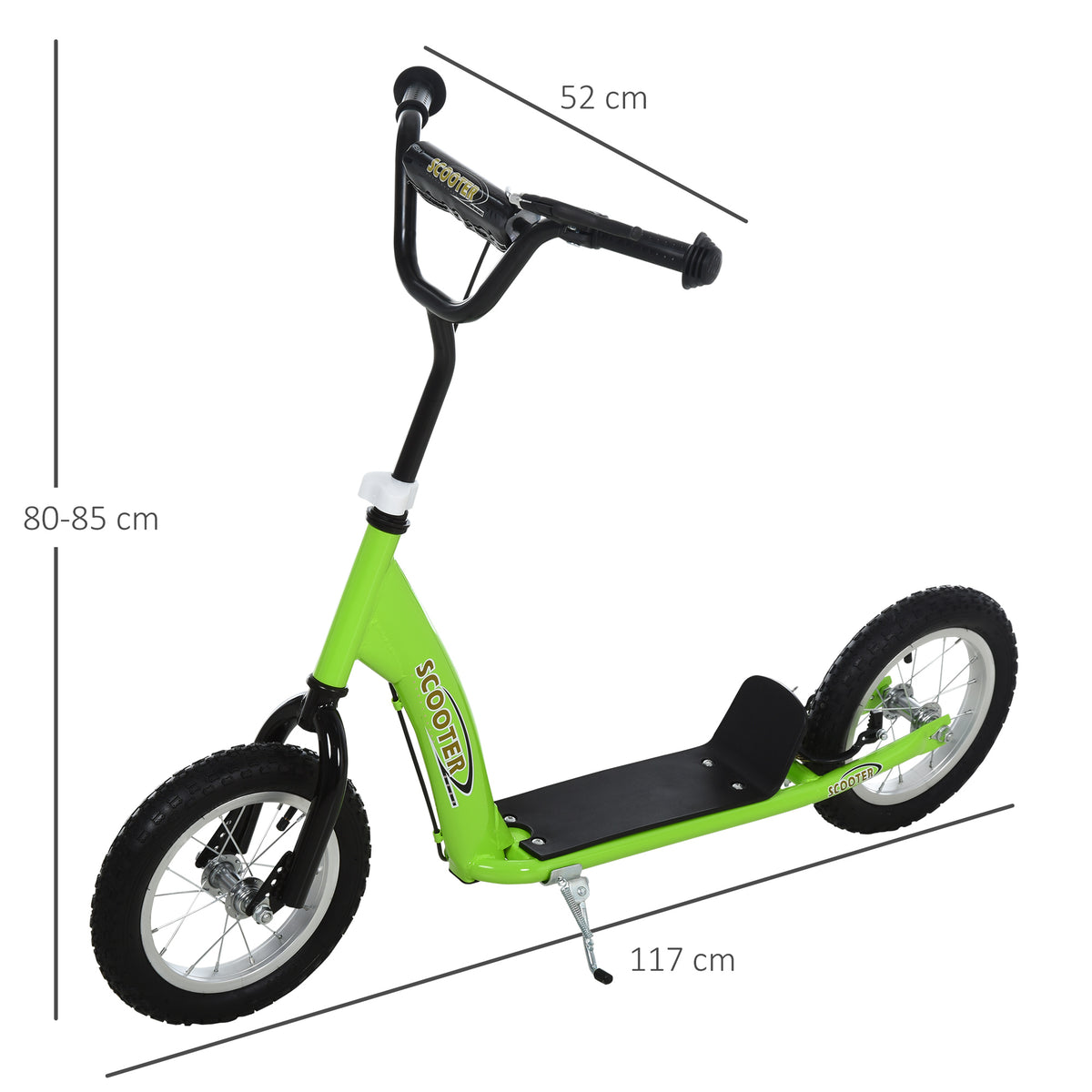 Trottinette patinette Enfants à partir de 5 Ans Grandes Roues Guidon réglable poignée Frein et béquille Acier Vert