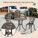 Ensemble Salon de Jardin 2 Places 2 chaises + Table Ronde style charme rétro en fonte d'aluminium, bronze