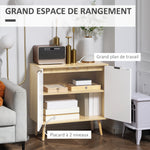 Aparador de salón, mueble de almacenamiento con 2 puertas y estante ajustable, 77 x 35 x 77,5 cm, blanco y madera natural