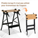 Établi pliant établi de serrage avec 4 serre-joints table de travail, charge 150 kg, 63,5x60,5x78cm, noir
