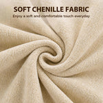 Opbergpoef, ronde hocker van chenille, voetenbankje met metalen onderstel in houtlook, beige