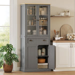 Buffet meuble cuisine rangement armoire de cuisine 4 portes dont 2 portes vitrées et 1 tiroir étagères réglables - gris