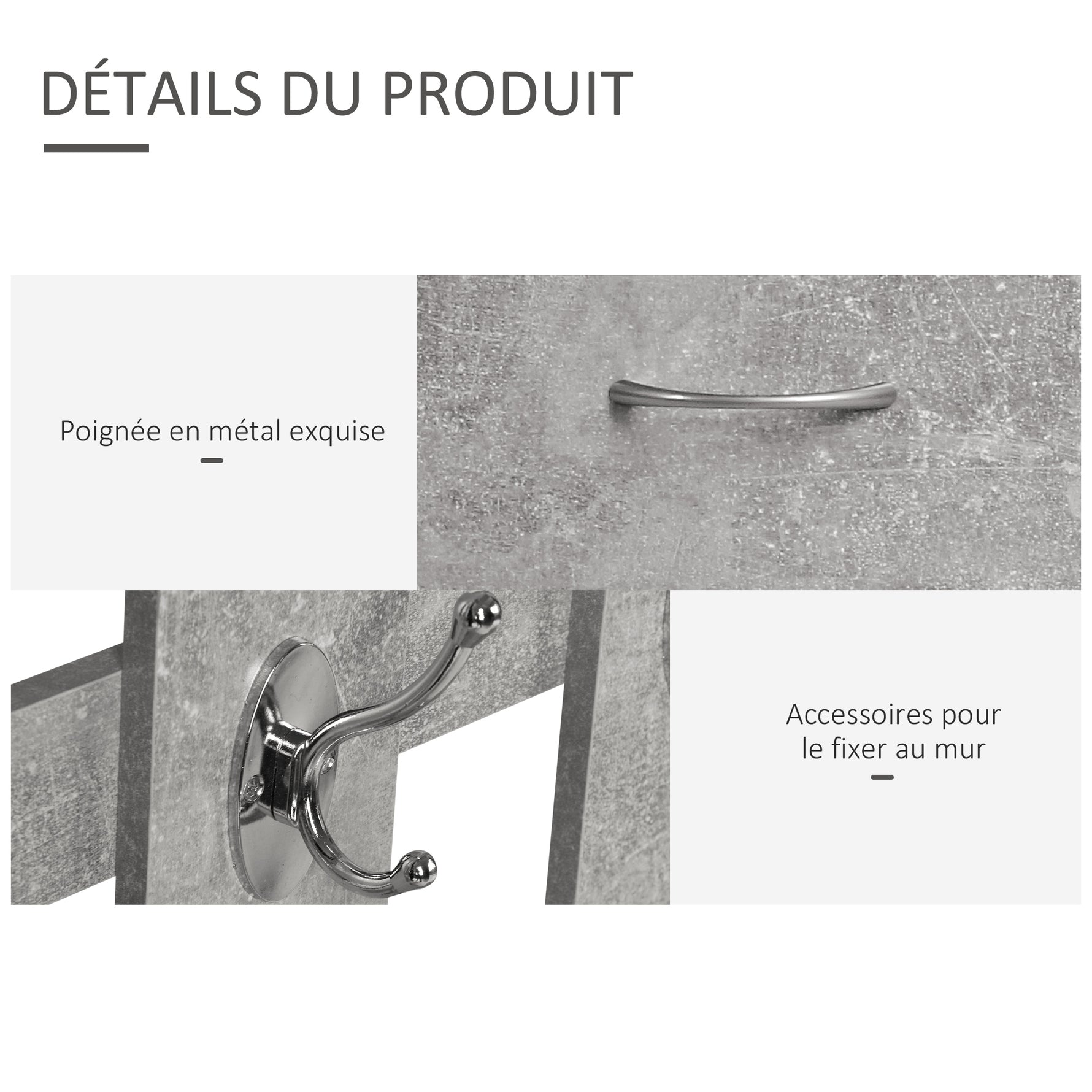 Ensembles 3 en 1 de meuble d'entrée vestiaire avec panneau porte-manteau, miroir et banc à chaussures - 6 crochets et étagère réglable, effet béton gris