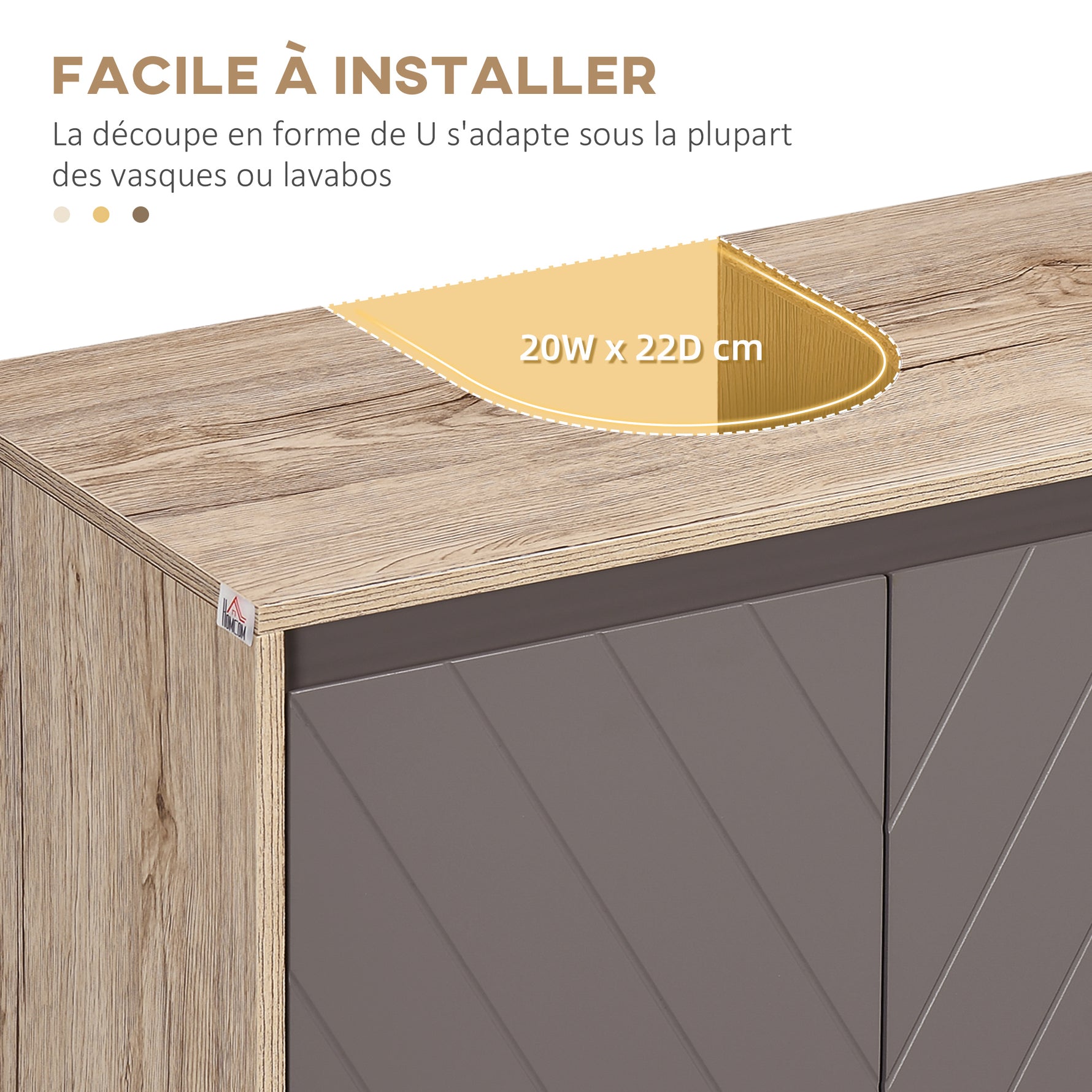 Ensemble de Meuble sous lavabo, armoire avec miroir et meuble colonne pour salle de bain en bois chêne Clair Gris