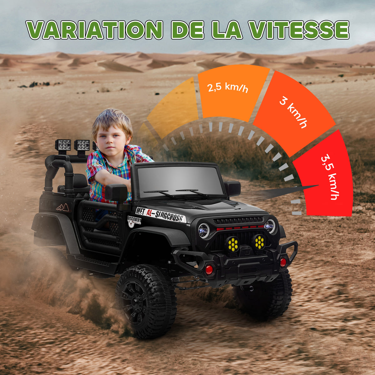 Voiture électrique enfants UTV avec télécommande 2,4G, 2 moteurs 12 V, musique, klaxon, lumières LED, 100x63x65cm, noir