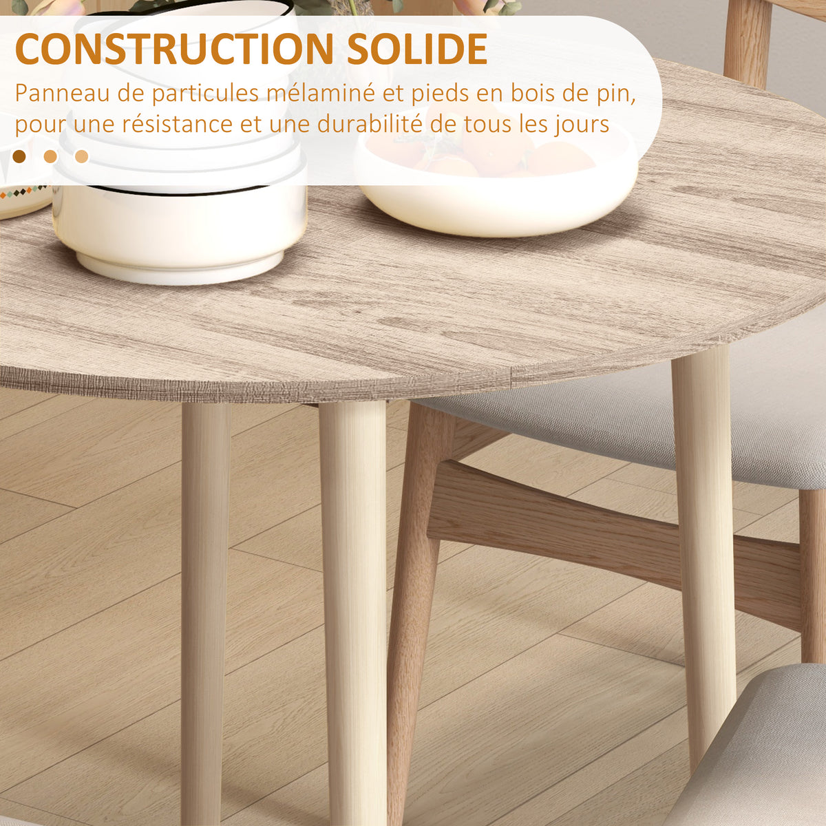 Folding dining table with 2 drop leaves - extendable round table - space-saving with wooden legs Ø89 x 73.5H cm