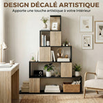 Étagère de rangement, bibliothèque géométrique à 5 niveaux, pour bureau, salon, chambre, noir et bois naturel