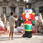 Soldat casse-noisette gonflable de Noël 245 CM avec lumières LED et sceptre, intérieur et extérieur, multicolore