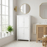 Meuble de salle de bain, meuble de rangement étroit avec 4 portes et étagères réglables, style moderne, blanc