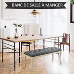 Banc Banquette capitonnée Style Classique 110 cm Bout de lit Rembourrée en lin piètement Bois hévéa sculpté Lin Gris