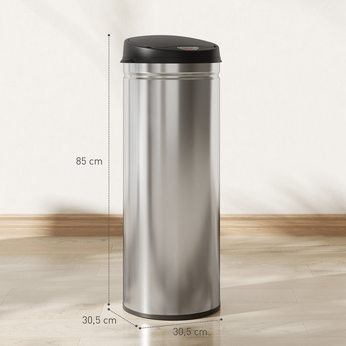 Poubelle cuisine automatique 50L acier inoxydable, poubelle à couvercle à fermeture en douceur, 30,5x30,5x85cm, argent