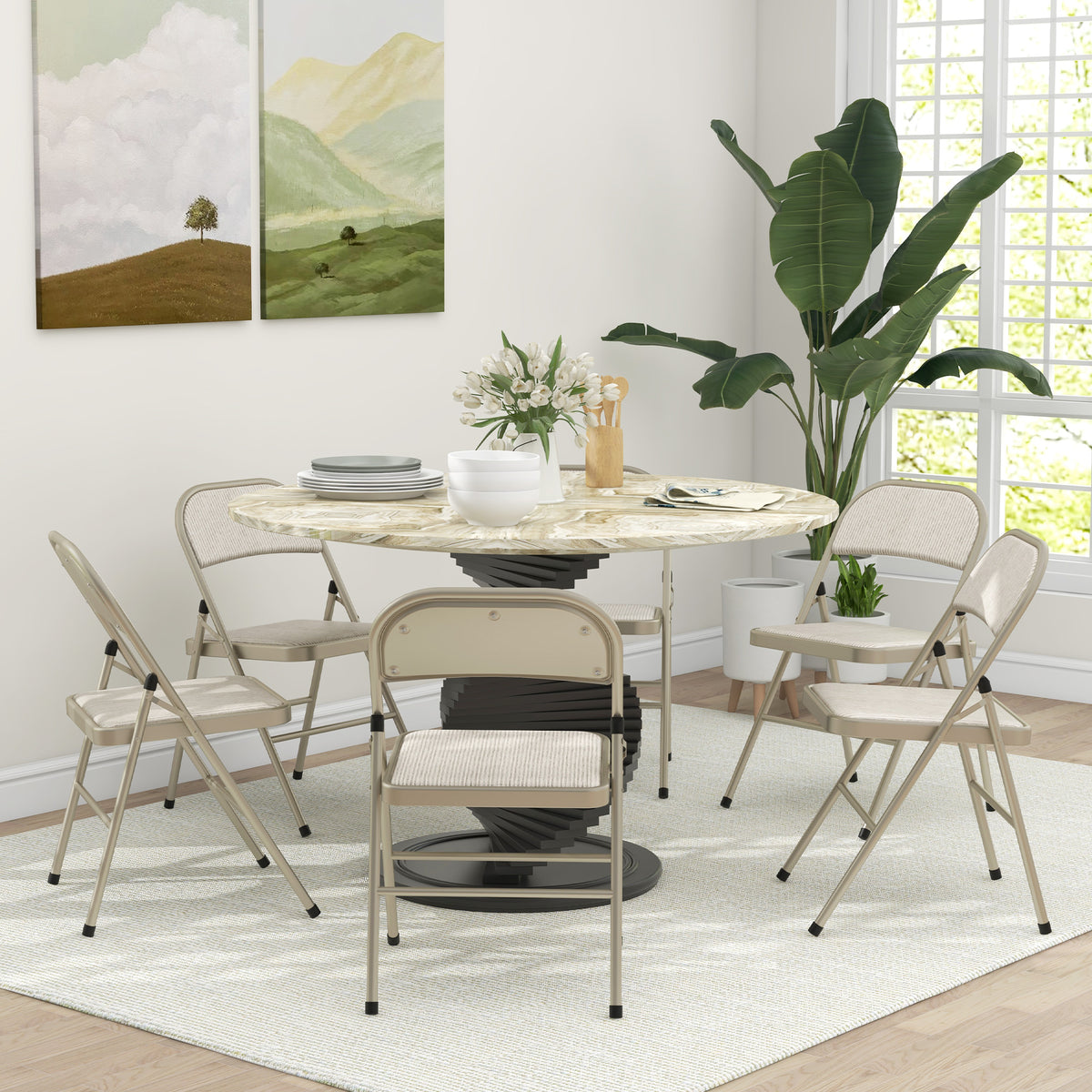 6er-Set Klappstühle, tragbare Esszimmerstühle, Stahlrahmen, Maße 45B x 46T x 78H cm, beige