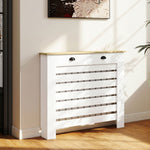 Couvercle de radiateur cache radiateur grille à lattes horizontales avec 2 tiroirs en bois 111l x 19P x 95,5H cm blanc