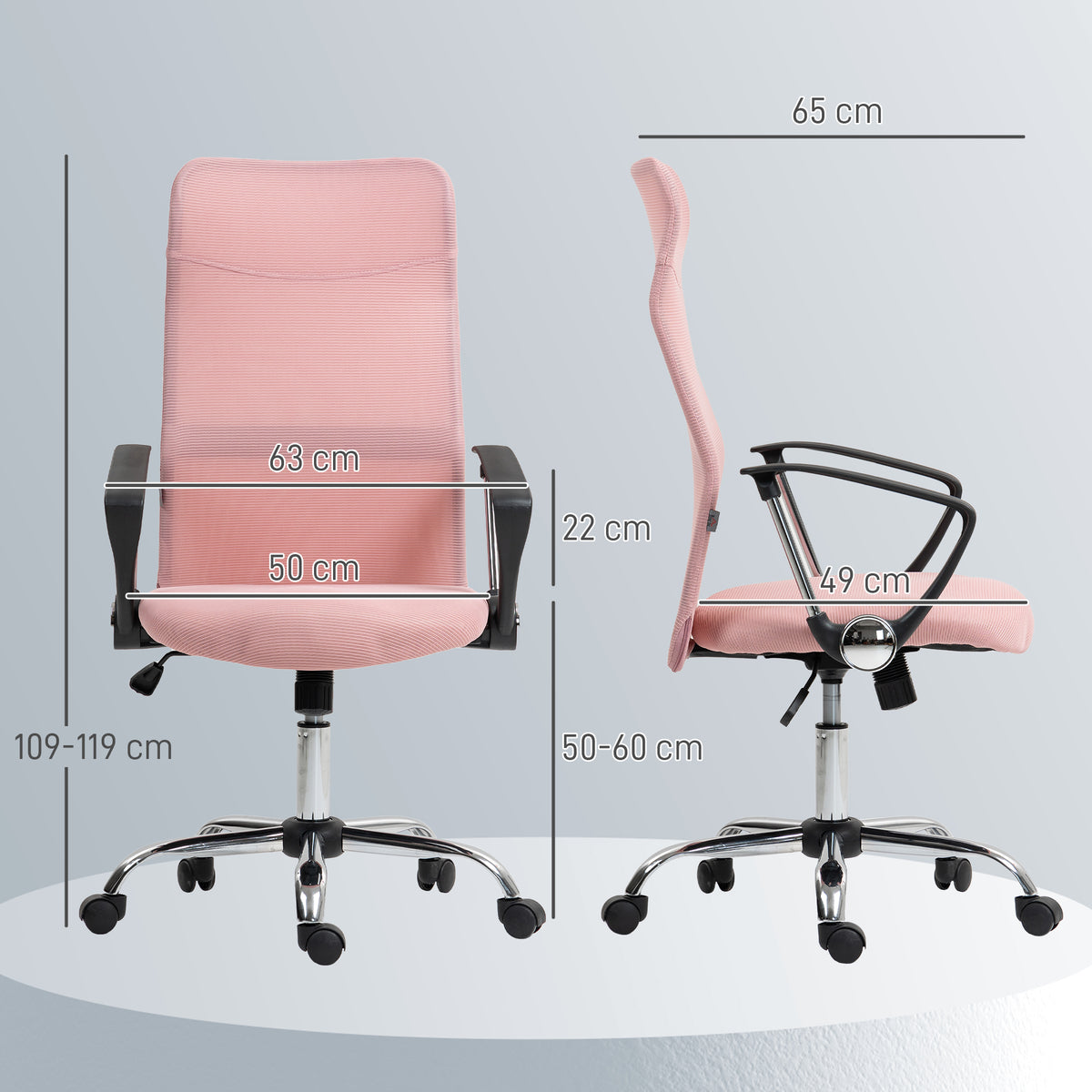 Fauteuil de bureau manager dossier ergonomique hauteur assise réglable pivotant tissu maille 63x65x119109-119cm rose