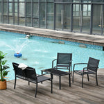 Salon de jardin extérieur 4 pièces avec canapé 2 places, 2 chaises et table basse en verre trempé, coussins inclus, noir