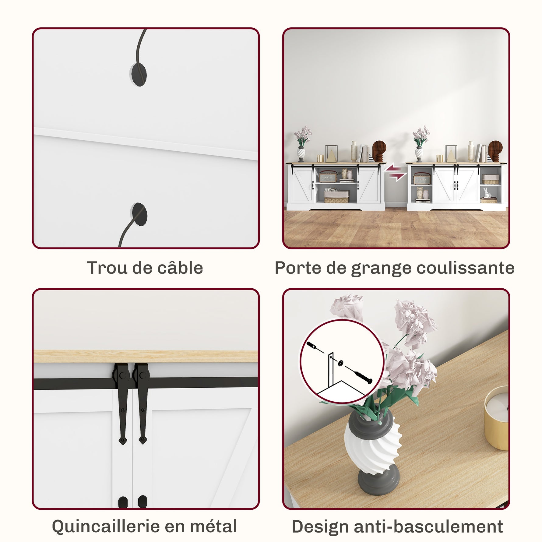 Buffet meuble de rangement avec 2 portes coulissantes étagères réglables 150l x 40P x 72H cm en bois blanc chêne