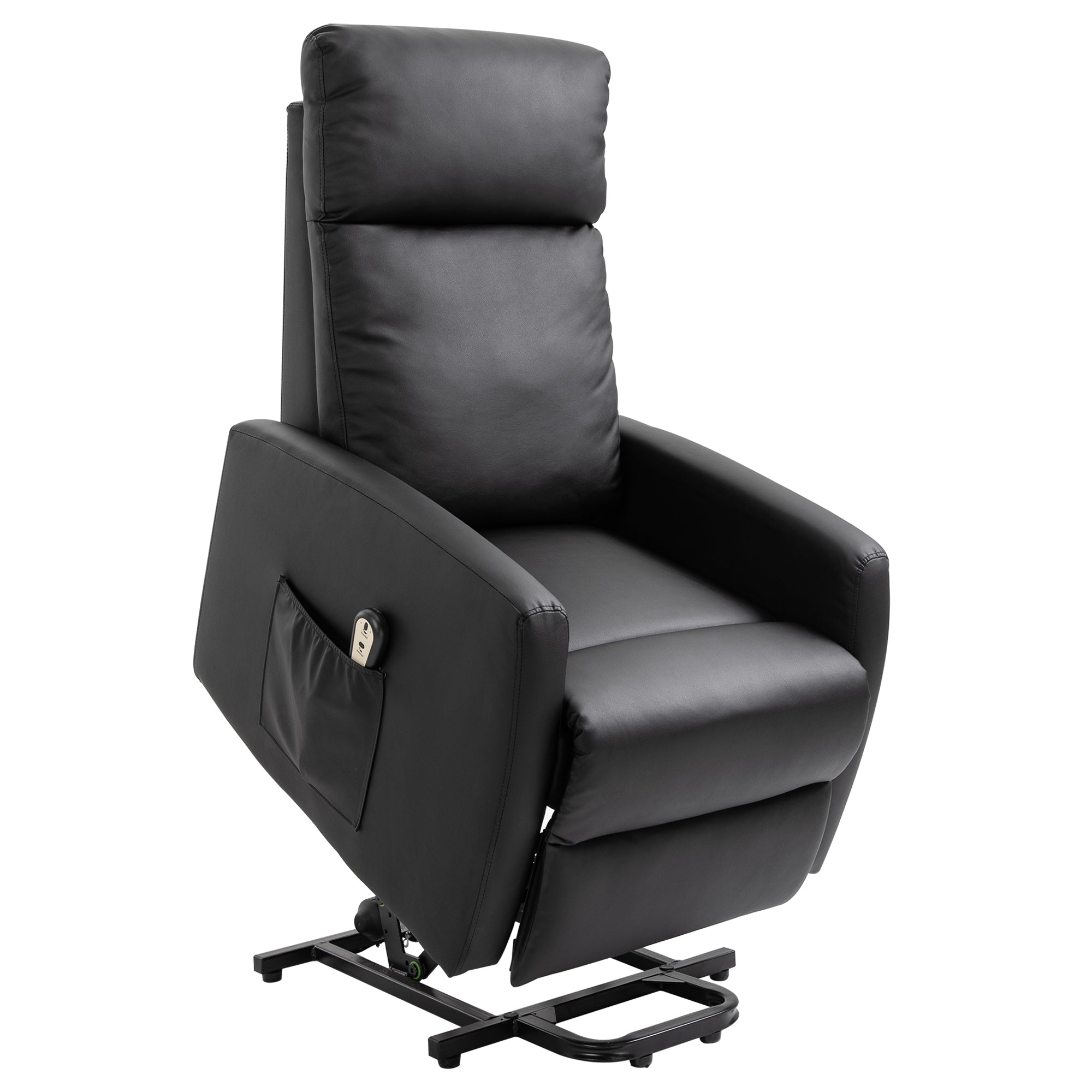 Sillón relax eléctrico reclinable con reposapiés ajustable y mando a distancia, tapizado sintético negro