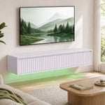 Meuble TV Suspendu Flottant 120 cm avec Éclairage LED et Prises, Meuble Télé pour Téléviseur 65 Pouces, Blanc