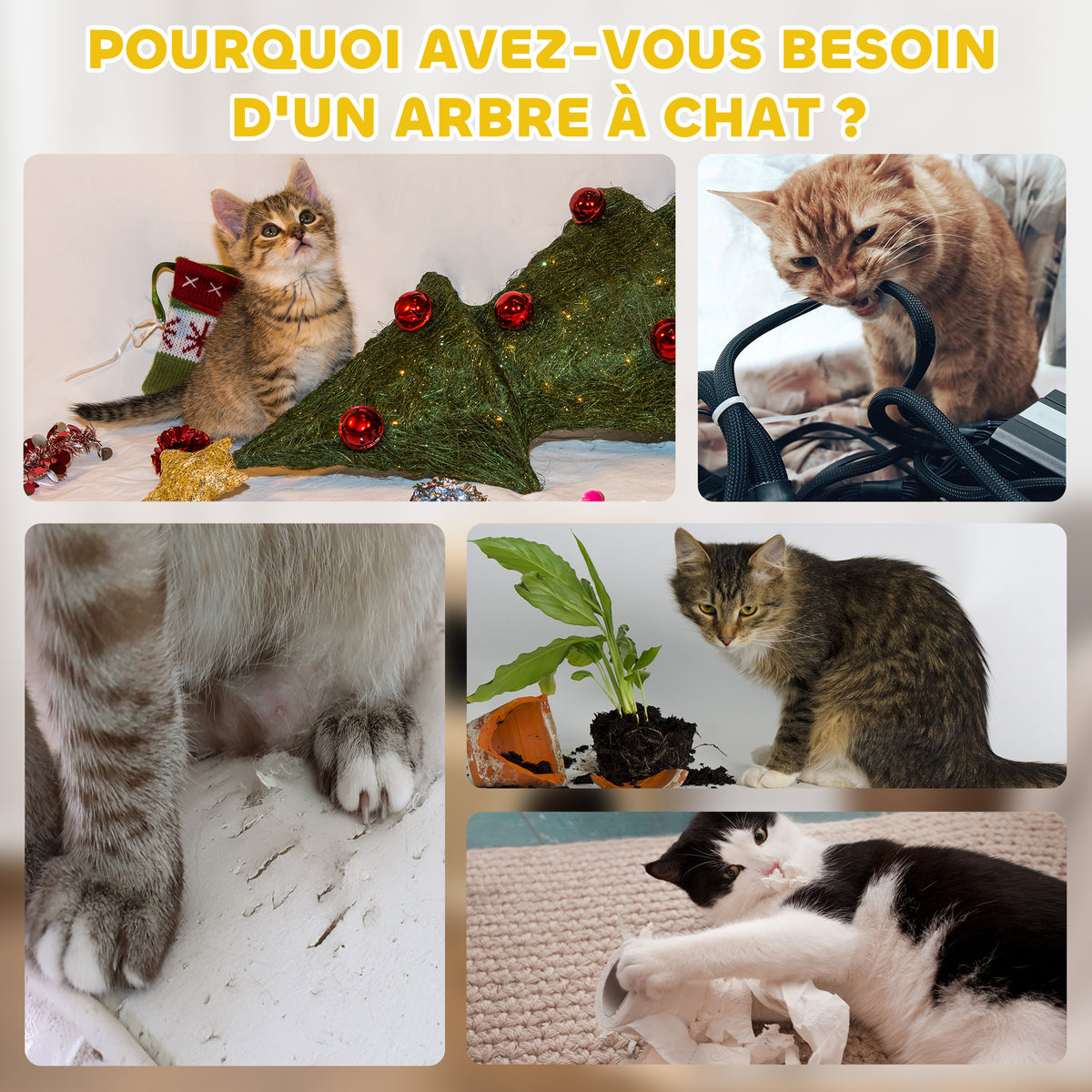 Tonneau à gratter pour chat arbre à chat sisal naturel et herbiers marins recouvert de peluche 35,5x35,5x49cm kaki café