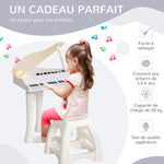 Piano enfant électronique 32 touches multifonctions avec micro haut parleur tabouret couvercle lumineux LED blanc