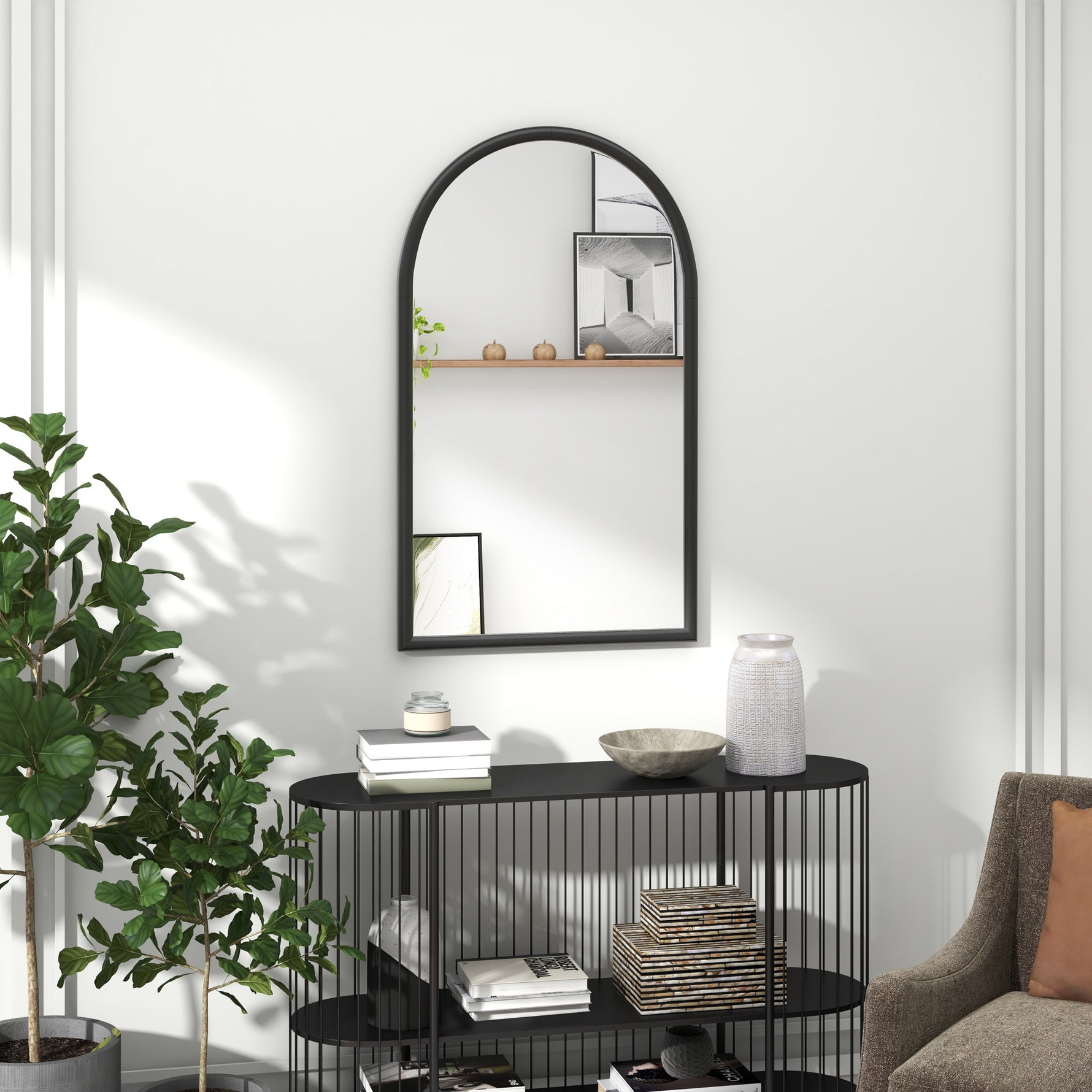 Miroir mural arche, 110 x 65 cm Cadre en bois, Miroir arqué pour le salon, la chambre, l'entrée, noir