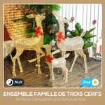 3 cerfs lumineux Noël, en forme de famille de cerfs, rennes lumineux Noël, en acier, 283 LED blanc chaud, or
