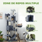 Kratzbaum 206 cm Spielturm für Katzen aus Plüsch mit mehreren Ebenen, ideal für 1-3 Katzen, 60 x 50 x 206 cm, dunkelgrau