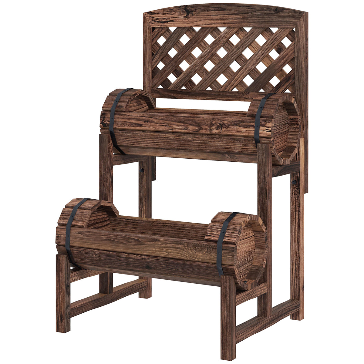 Jardinière sur pieds surélevée avec treillis carré potager 2 niveaux pour terrasse, balcon jardin 42 x 49 x 80 cm marron