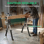 lot de 2 tréteaux pliables en métal, charge max 1160 kg, hauteur réglable 64-81cm, poignée de transport, vert