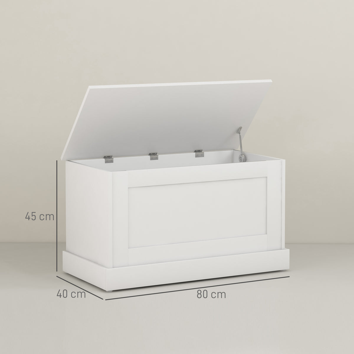 Baúl de almacenaje, baúl de juguetes, con bisagra de seguridad, para salón, de madera, 80 x 40 x 45 cm, blanco