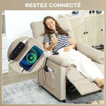 Electric Massage and Heating Recliner Armchair in Velvet, Ultra-Quiet, Reclining, USB Port, 82x99x106cm, Beige