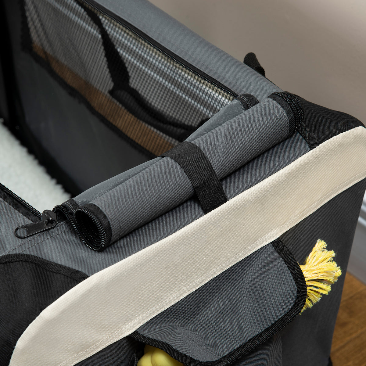Sac de transport pliable - poignée, 3 entrées zippées, poche - coussin amovible - acier oxford polyester gris noir