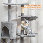 Albero per gatti, torre gioco stabile multi-livello con cuccia, 3 piattaforme e amaca, 60x35x134 cm, grigio